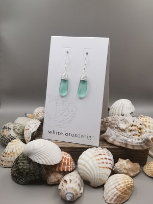 Sterling Silver Wire Wrapped Tear Drop Sea Glass Earrings