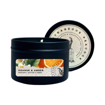 The Outrageous Peacock Orange and Amber Candle Tin