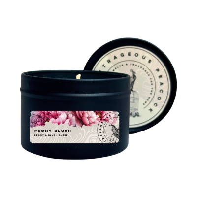 The Outrageous Peacock Peony Blush Candle Tin