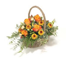 Funeral Basket Orange, Bronze & Gold