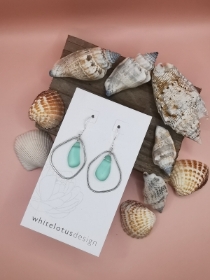 Sea Glass and Sterling Siver Organic Shaped Earrings